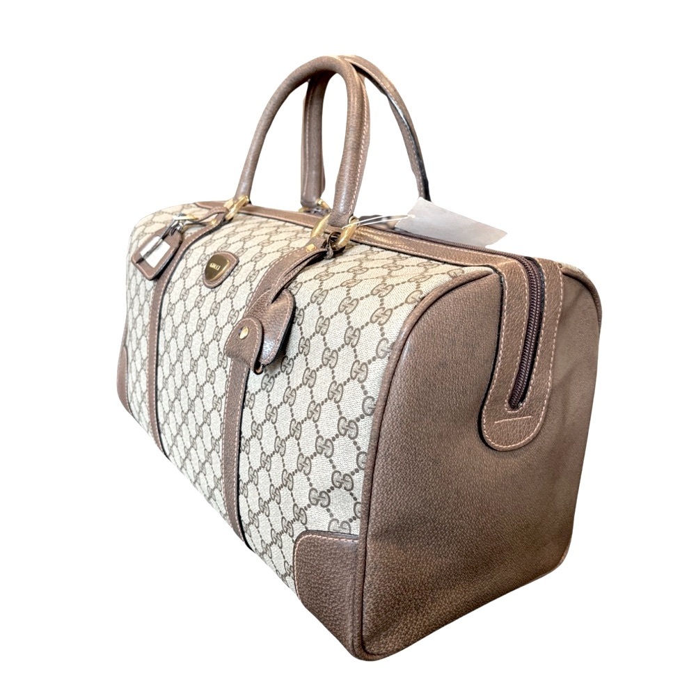 Vintage Gucci GG Supreme Boston Bag Travel Duffle Brown Monogram Leather Trim - Picture 3 of 15
